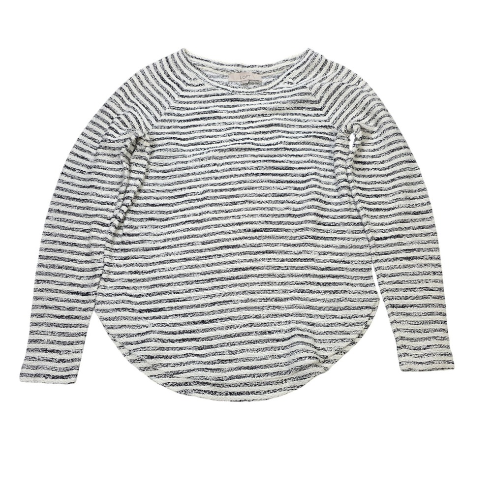 LOFT Striped Raglan Sweatshirt Women's Size M White Black Long Sleeve Curved Hem